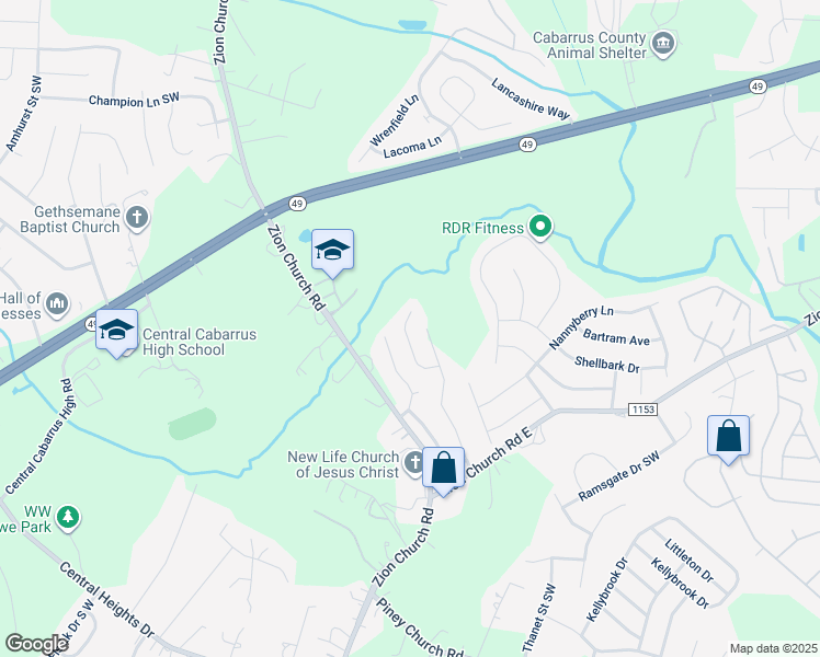 map of restaurants, bars, coffee shops, grocery stores, and more near 327 Olde North Church Drive in Concord
