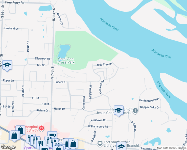map of restaurants, bars, coffee shops, grocery stores, and more near 1912 Saint Francis Crest in Fort Smith