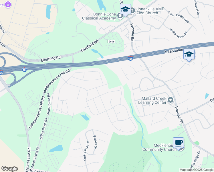 map of restaurants, bars, coffee shops, grocery stores, and more near 8714 Addingham Drive in Charlotte