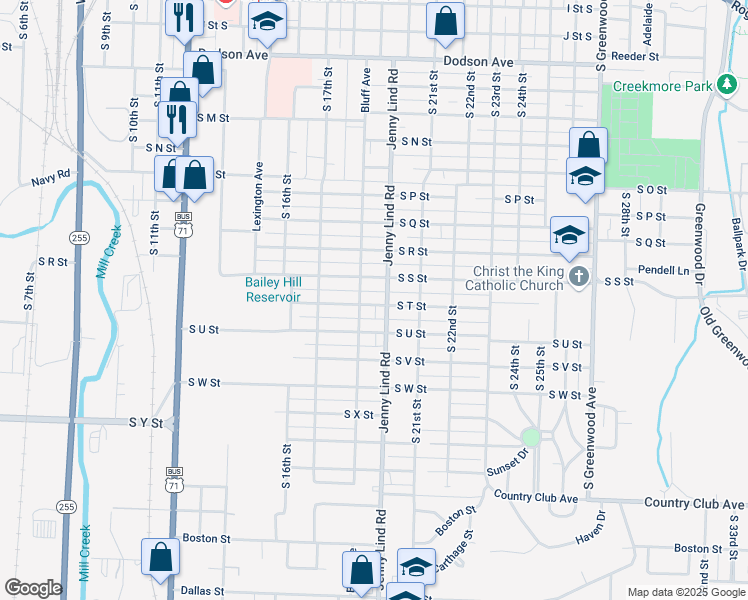 map of restaurants, bars, coffee shops, grocery stores, and more near 1925 South T Street in Fort Smith