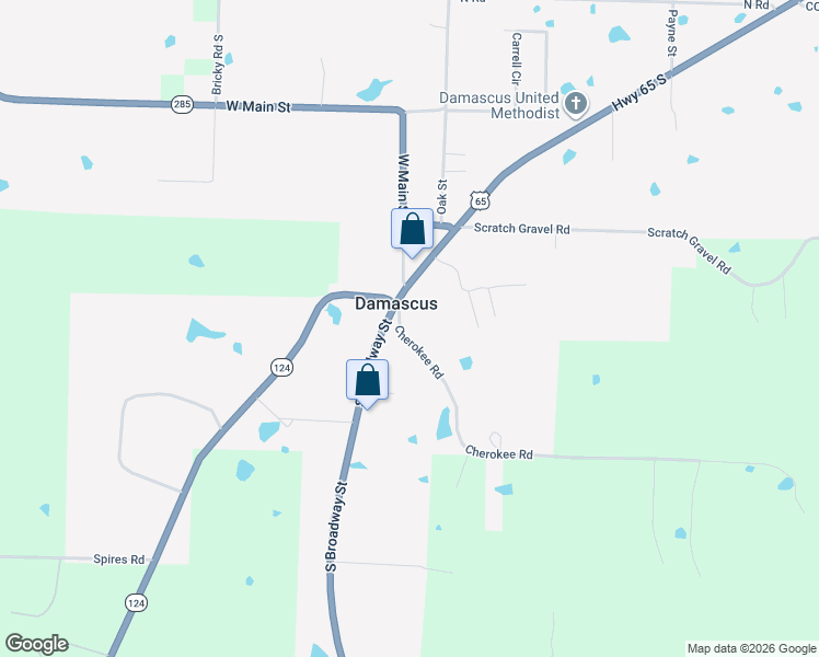 map of restaurants, bars, coffee shops, grocery stores, and more near 9 Cherokee Road in Damascus