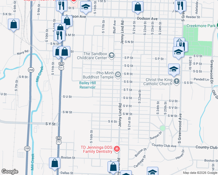 map of restaurants, bars, coffee shops, grocery stores, and more near 1805 South T Street in Fort Smith