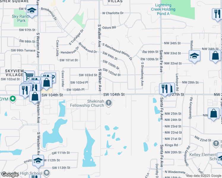 map of restaurants, bars, coffee shops, grocery stores, and more near 10417 South Hudson Avenue in Oklahoma City