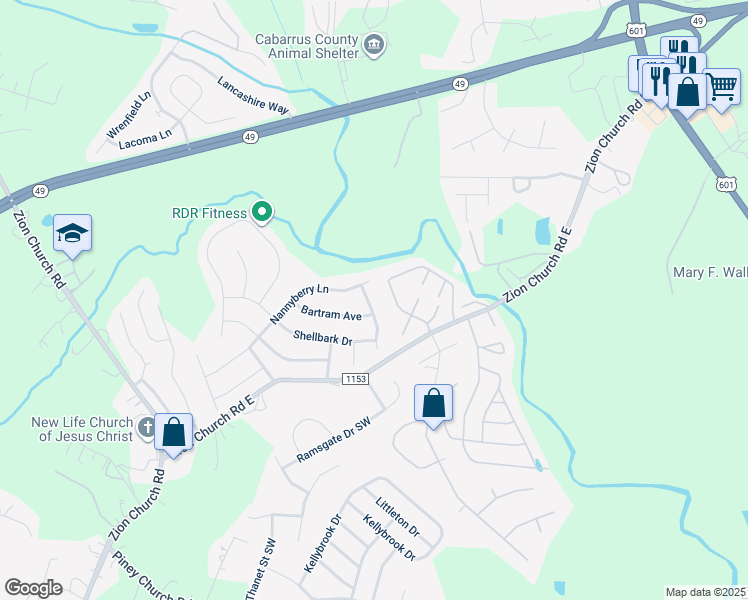 map of restaurants, bars, coffee shops, grocery stores, and more near 3761 Quiet Stream Drive in Concord