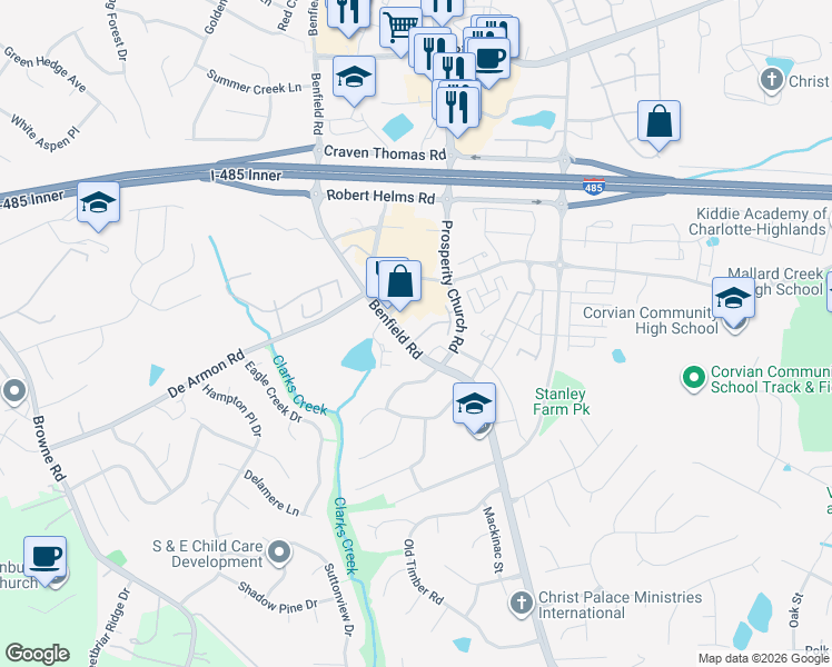 map of restaurants, bars, coffee shops, grocery stores, and more near 4966 Kotlik Drive in Charlotte
