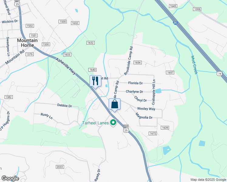 map of restaurants, bars, coffee shops, grocery stores, and more near 155 Brookside Camp Road in Hendersonville