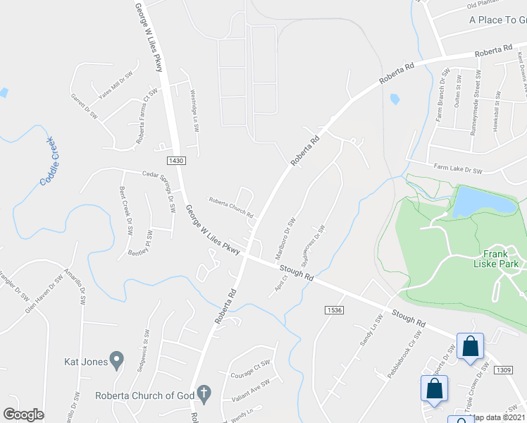 map of restaurants, bars, coffee shops, grocery stores, and more near 3348 Roberta Road in Concord