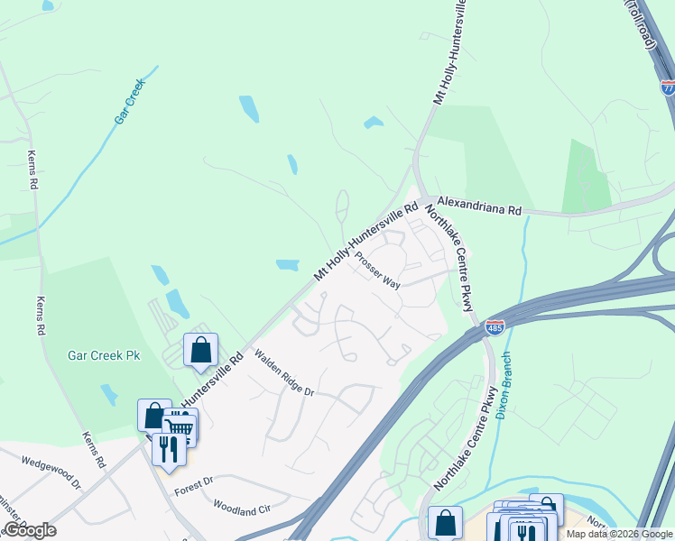 map of restaurants, bars, coffee shops, grocery stores, and more near 10208 Mount Holly-Huntersville Road in Huntersville