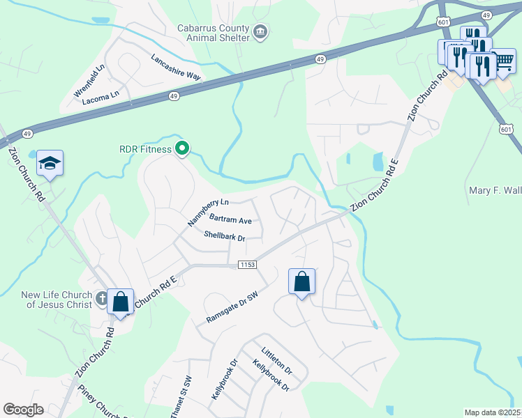 map of restaurants, bars, coffee shops, grocery stores, and more near 3761 Quiet Stream Drive in Concord