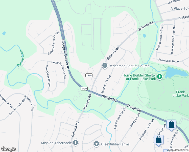 map of restaurants, bars, coffee shops, grocery stores, and more near 3813 Roberta Church Road Southwest in Concord