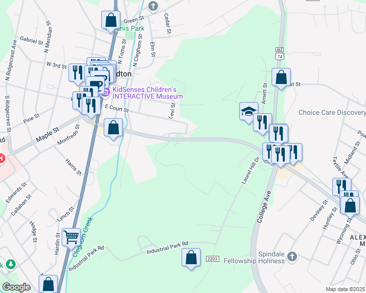 map of restaurants, bars, coffee shops, grocery stores, and more near 340 Charlotte Road in Rutherfordton