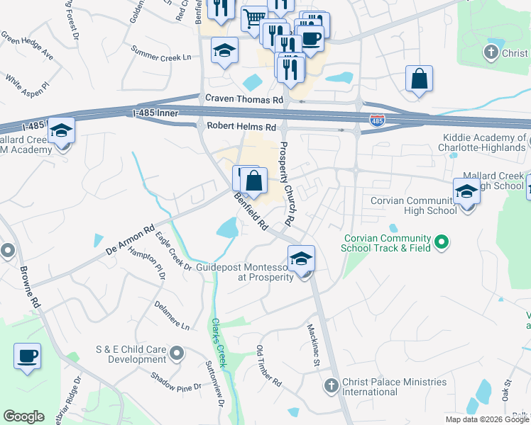 map of restaurants, bars, coffee shops, grocery stores, and more near 4970 Kotlik Drive in Charlotte