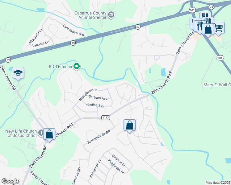 map of restaurants, bars, coffee shops, grocery stores, and more near 3030 Jessica Lane in Concord