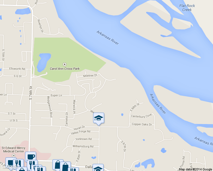 map of restaurants, bars, coffee shops, grocery stores, and more near 1905 Massard Road in Fort Smith
