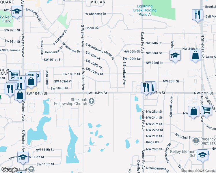 map of restaurants, bars, coffee shops, grocery stores, and more near 10323 South Harvey Avenue in Oklahoma City