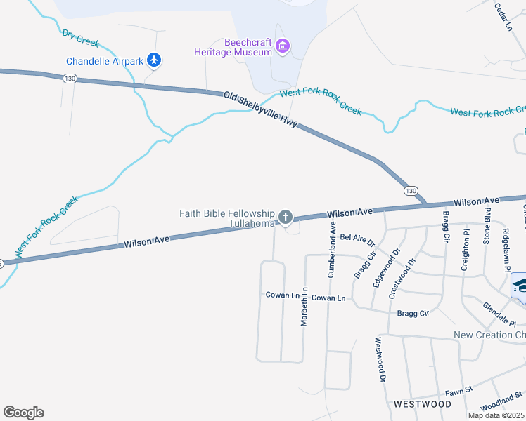 map of restaurants, bars, coffee shops, grocery stores, and more near 1400 Wilson Avenue in Tullahoma