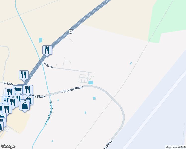 map of restaurants, bars, coffee shops, grocery stores, and more near 5557 Shipp Road in Millington