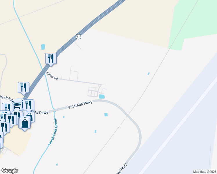 map of restaurants, bars, coffee shops, grocery stores, and more near 5557 Shipp Road in Millington