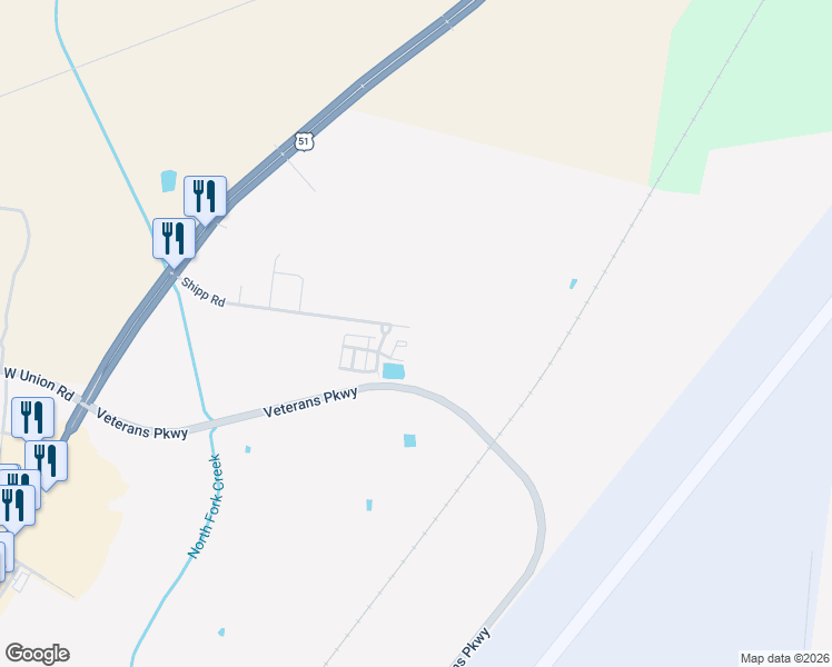 map of restaurants, bars, coffee shops, grocery stores, and more near 5557 Shipp Road in Millington