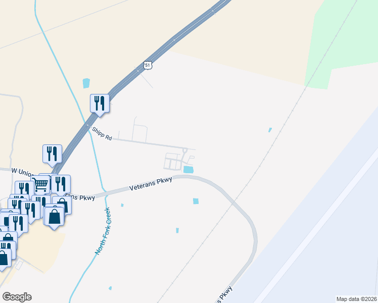 map of restaurants, bars, coffee shops, grocery stores, and more near 5557 Shipp Road in Millington