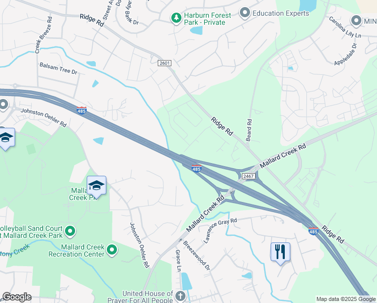 map of restaurants, bars, coffee shops, grocery stores, and more near Interstate 485 Outer in Charlotte