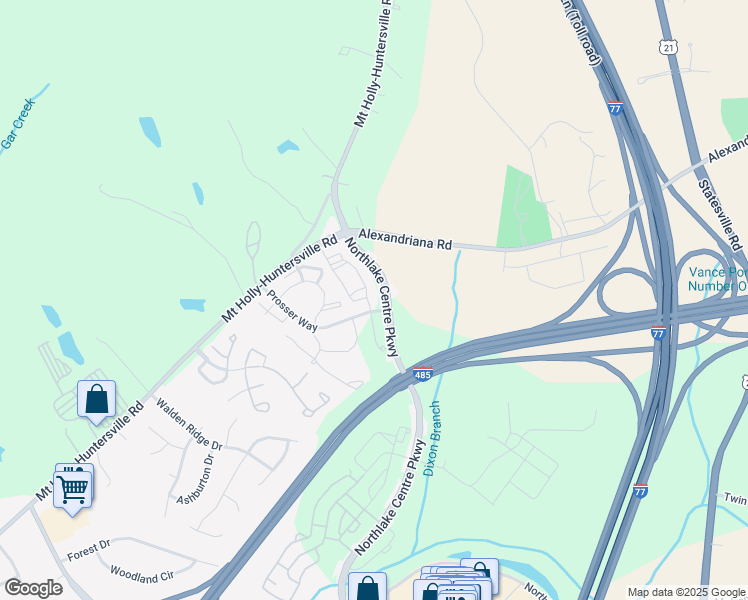 map of restaurants, bars, coffee shops, grocery stores, and more near 11010 Northlake Landing Drive in Charlotte