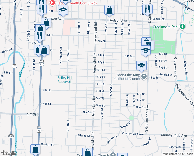 map of restaurants, bars, coffee shops, grocery stores, and more near 1925 South T Street in Fort Smith