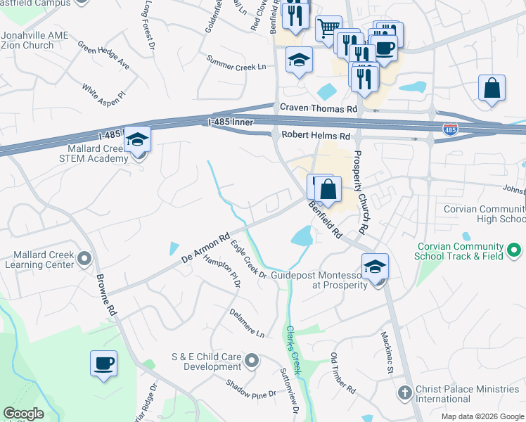 map of restaurants, bars, coffee shops, grocery stores, and more near 5326 Jocelyn Lane in Charlotte