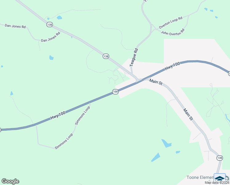 map of restaurants, bars, coffee shops, grocery stores, and more near 11601-12063 Hwy 100 in Toone