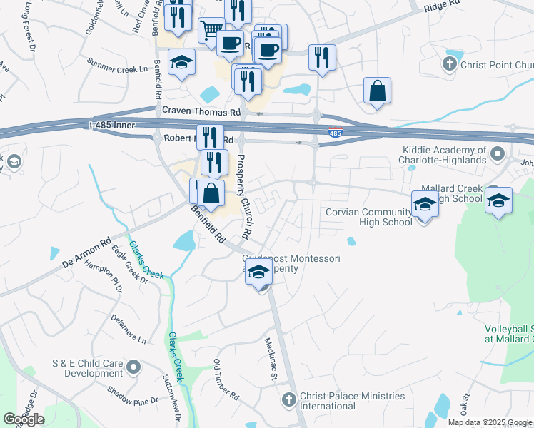 map of restaurants, bars, coffee shops, grocery stores, and more near 12429 McGrath Drive in Charlotte