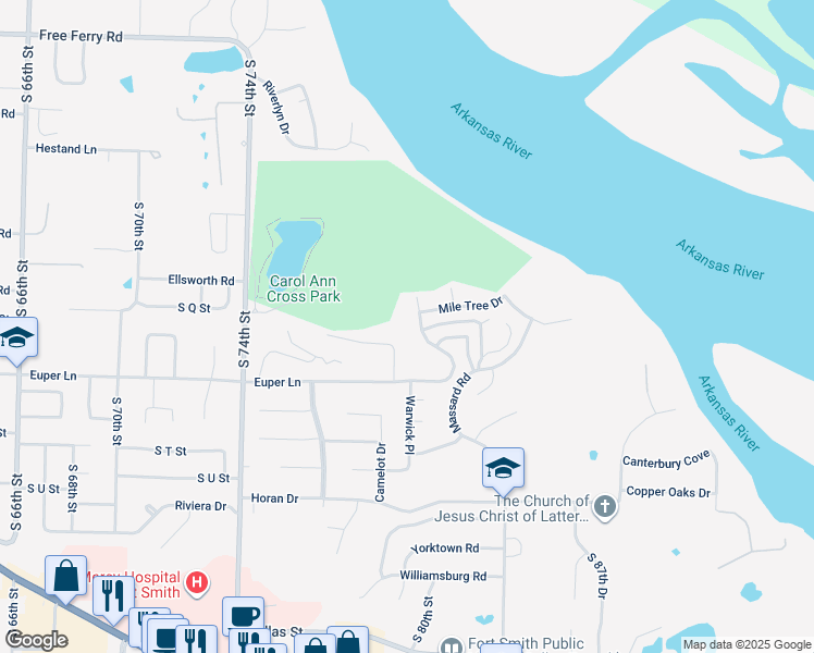 map of restaurants, bars, coffee shops, grocery stores, and more near 1912 Saint Francis Crest in Fort Smith