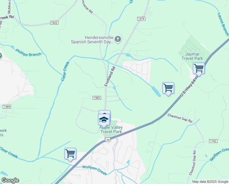 map of restaurants, bars, coffee shops, grocery stores, and more near 4 Bogey Lane in Hendersonville