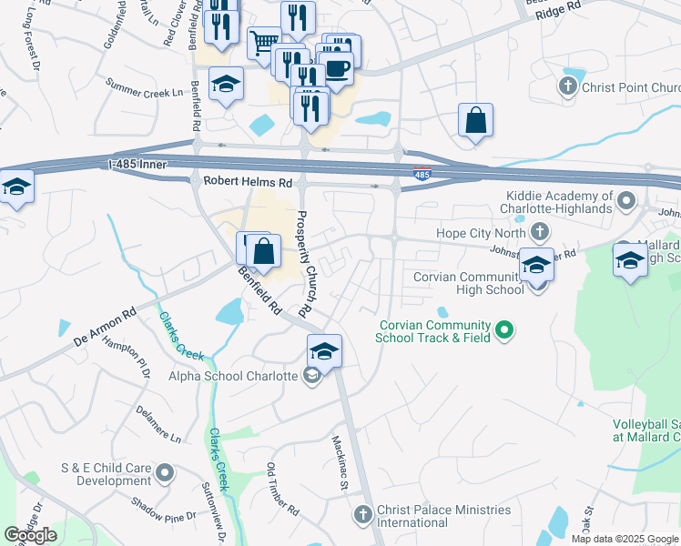 map of restaurants, bars, coffee shops, grocery stores, and more near 12317 McGrath Drive in Charlotte