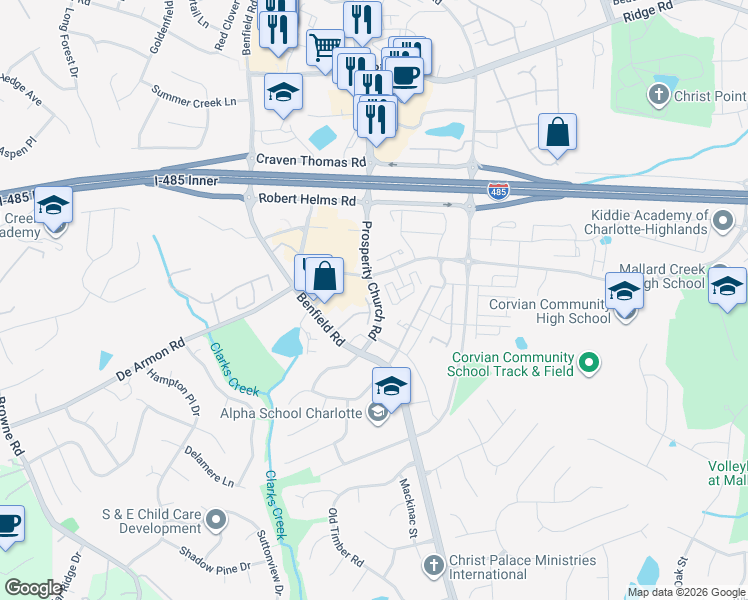 map of restaurants, bars, coffee shops, grocery stores, and more near in Charlotte