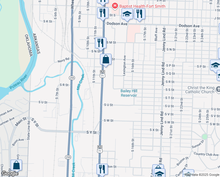 map of restaurants, bars, coffee shops, grocery stores, and more near 1900 South 12th Street in Fort Smith