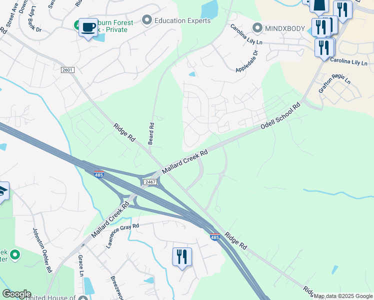 map of restaurants, bars, coffee shops, grocery stores, and more near 3435 Wilbury Circle in Charlotte