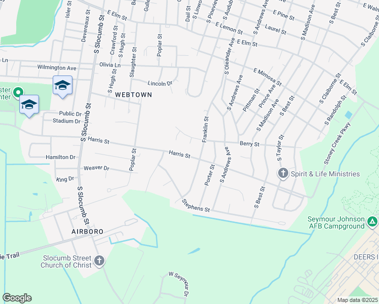 map of restaurants, bars, coffee shops, grocery stores, and more near 901 Franklin Street in Goldsboro