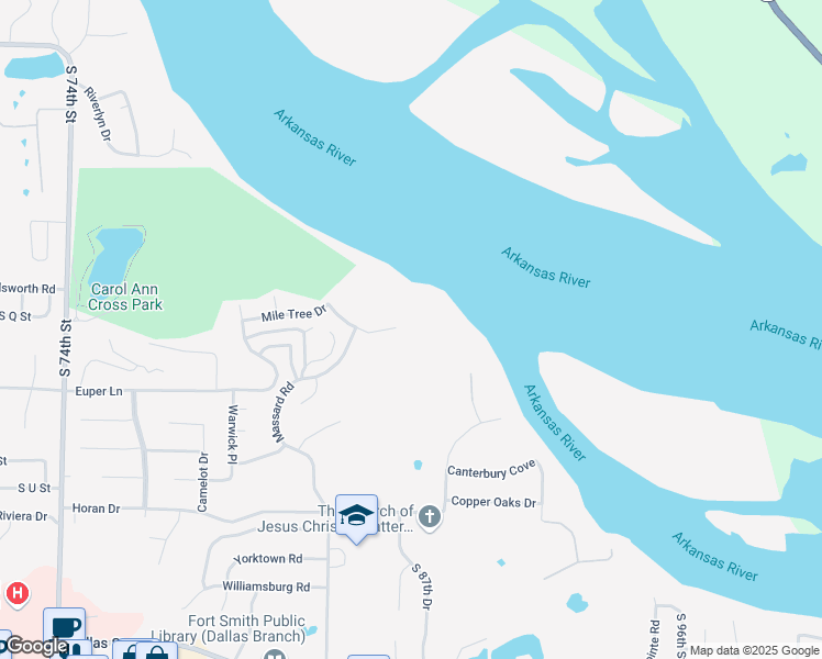 map of restaurants, bars, coffee shops, grocery stores, and more near 8420 Mile Tree Drive in Fort Smith