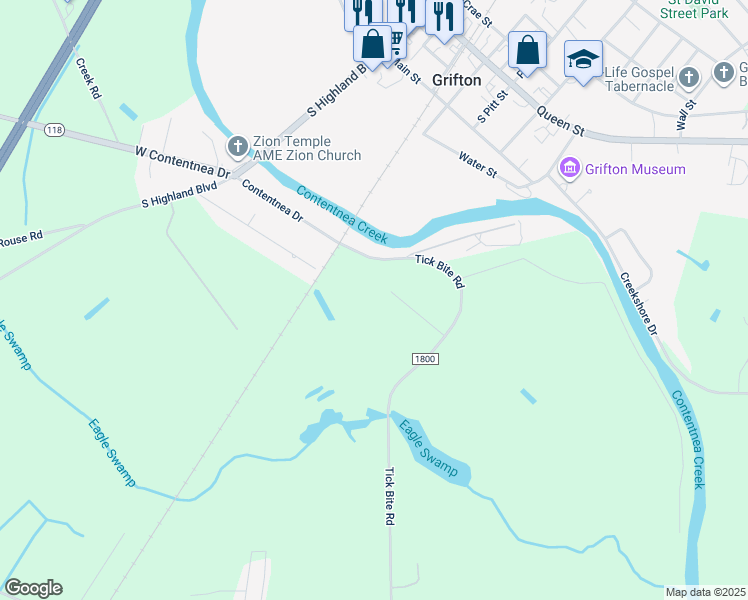map of restaurants, bars, coffee shops, grocery stores, and more near 259B Tucker Street in Grifton