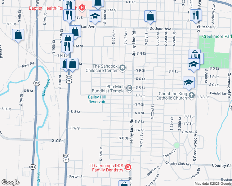 map of restaurants, bars, coffee shops, grocery stores, and more near 1804 South R Street in Fort Smith