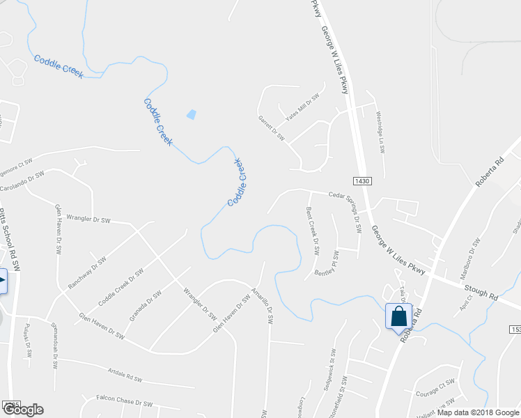 map of restaurants, bars, coffee shops, grocery stores, and more near 3505 Cedar Springs Drive Southwest in Concord