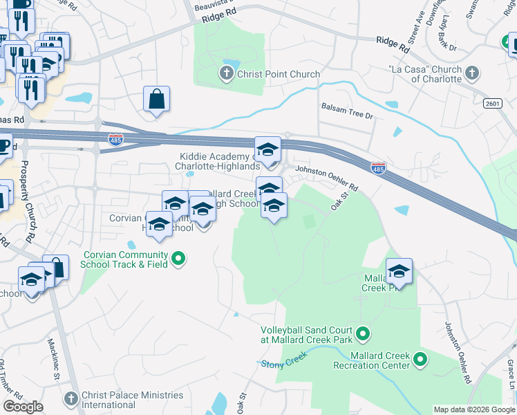 map of restaurants, bars, coffee shops, grocery stores, and more near 6007 Saddle Drive in Charlotte