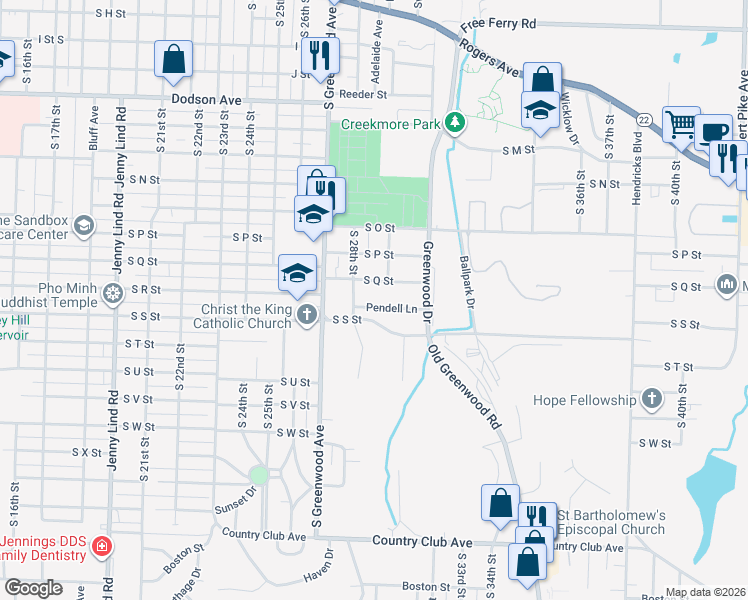 map of restaurants, bars, coffee shops, grocery stores, and more near 2908 South Q Street in Fort Smith