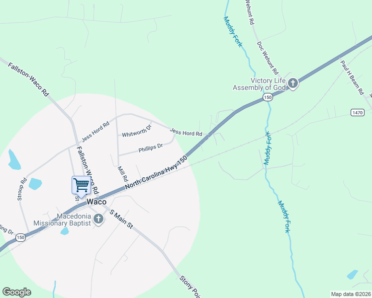 map of restaurants, bars, coffee shops, grocery stores, and more near 456 Phillips Drive in Cherryville