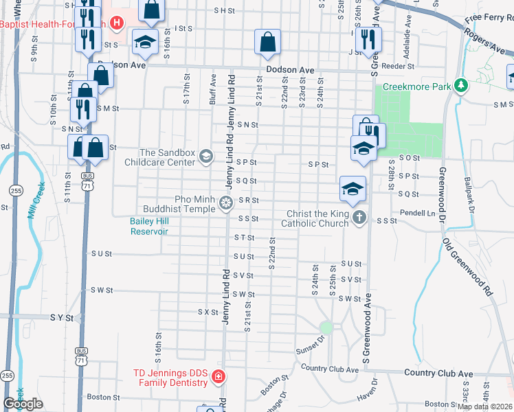 map of restaurants, bars, coffee shops, grocery stores, and more near in Fort Smith