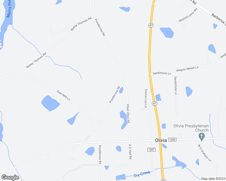 map of restaurants, bars, coffee shops, grocery stores, and more near 6131 Ponderosa Road in Sanford