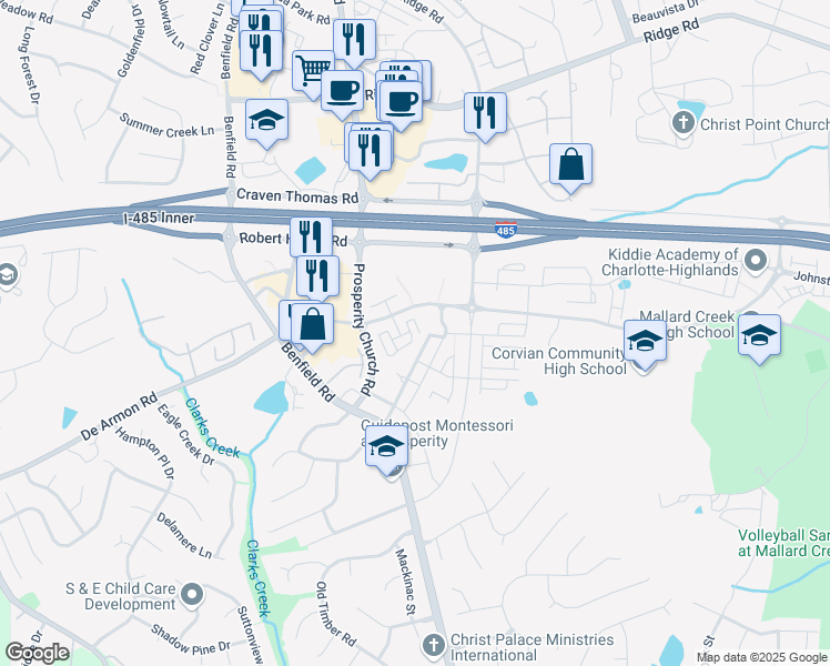 map of restaurants, bars, coffee shops, grocery stores, and more near 12323 McGrath Drive in Charlotte