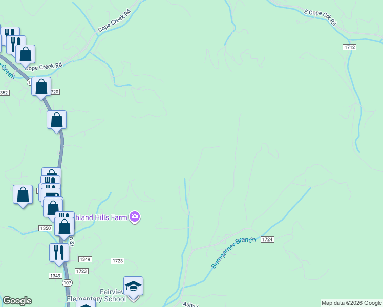 map of restaurants, bars, coffee shops, grocery stores, and more near 517 Haskett Road in Sylva