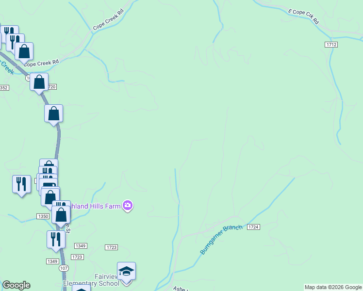 map of restaurants, bars, coffee shops, grocery stores, and more near 517 Haskett Road in Sylva