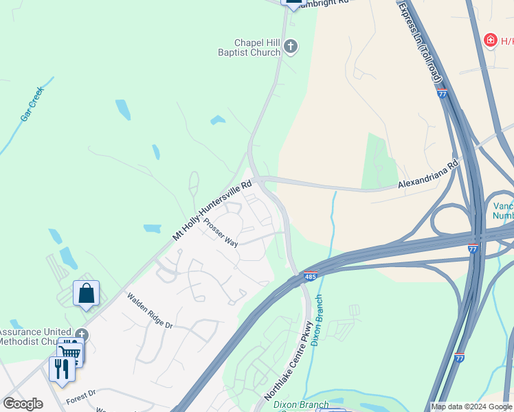 map of restaurants, bars, coffee shops, grocery stores, and more near 11125 Northlake Landing Drive in Charlotte